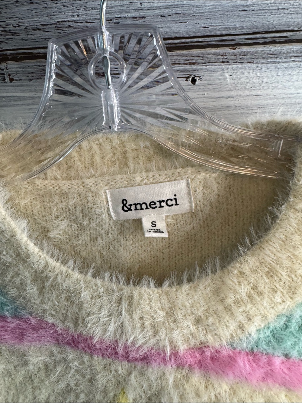 &merci Pastel Star Mohair-Blend Crewneck Sweater in Mint, Pink & Yellow - Picture 3 of 6